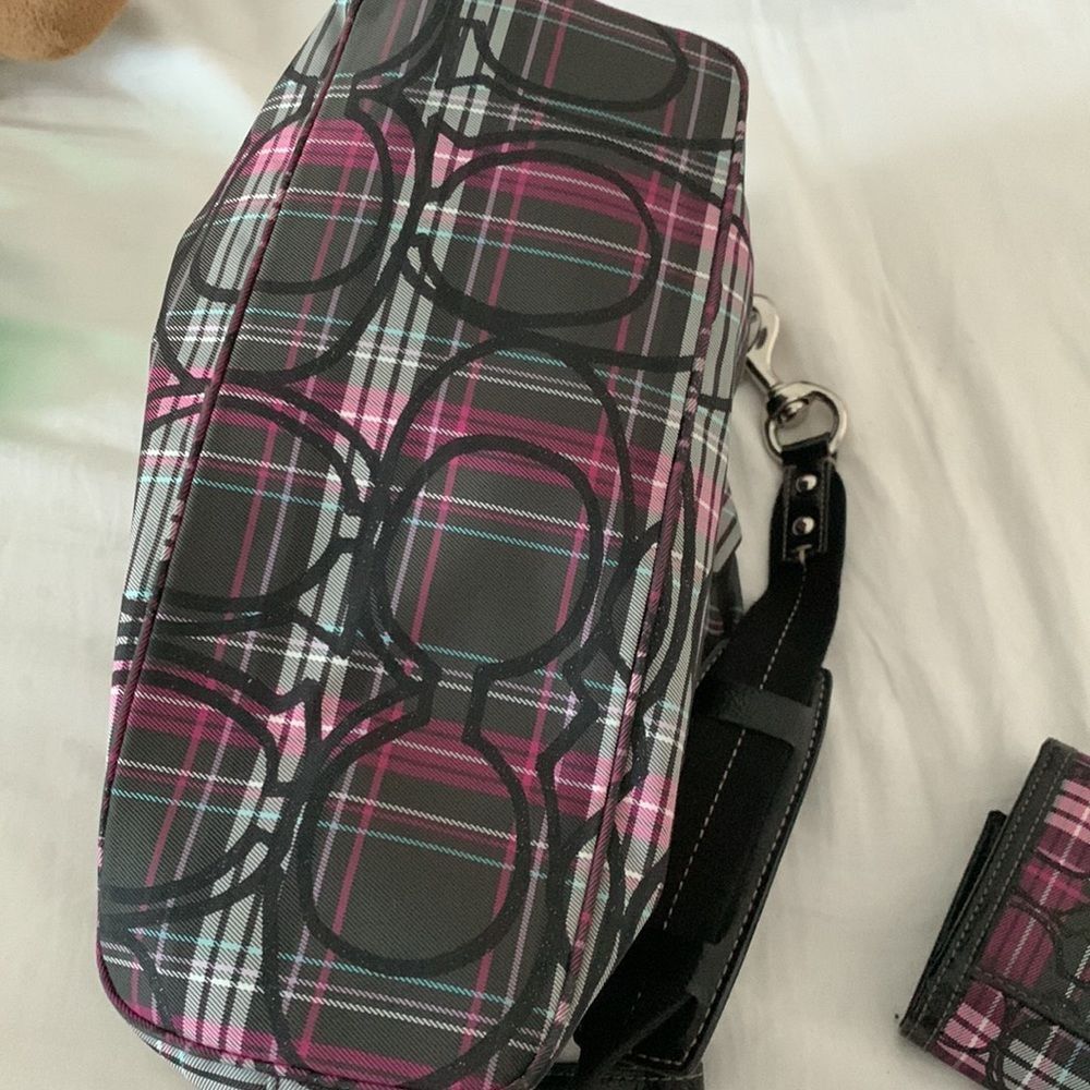 Coach Purse & Matching Wallet: Pink, Black, Grey Plaids with Hints of Glitter - Picture 16 of 16